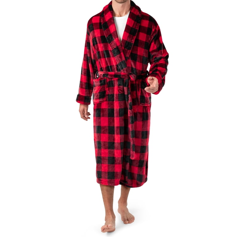 Pavilia Men's Plaid Fleece Bathrobe, Red photo 2