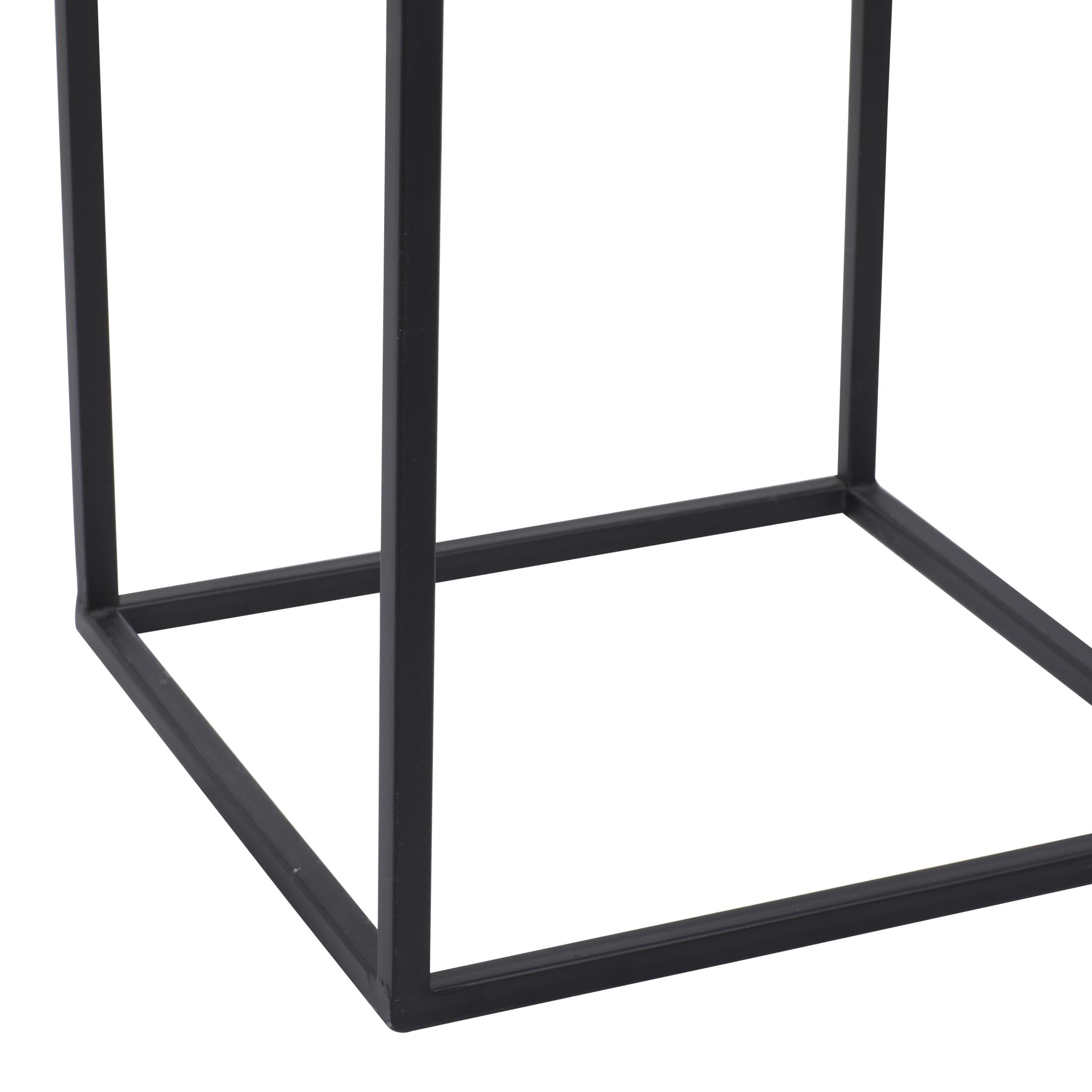 DecMode 10" x 25" Black Metal Rectangle Pedestal Accent Table with Brown Wood Tops, 2-Pieces