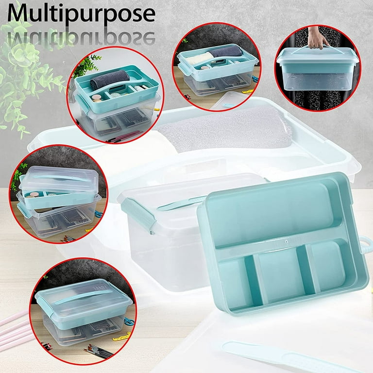 BTSKY Clear Plastic Dividing Storage Box with 4 Compartments Adjustable  Storage Bin with Lid Plastic Craft Storage Container Multipurpose Sewing  Box