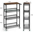 thumbnail image 2 of 4-Tier Storage Trolley with Wheels, Pinch Storage Shelf, Slide-Out Slim Rolling Cart, Wooden Top, Metal Handle and Wire Mesh, Suitable For Tight Spaces In Kitchen/Bathroom/Laundry Room, Black, 2 of 5
