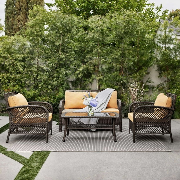 BELLEZE 4PC Outdoor Patio Furniture Set UV Wicker Deep Seating Cushion