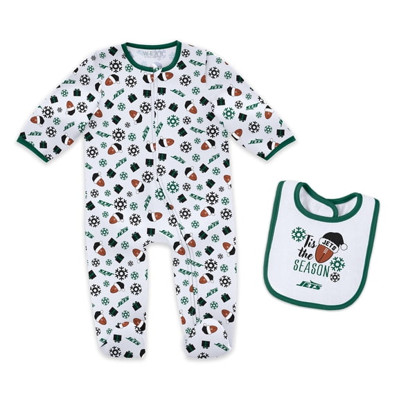 Infant & Newborn WEAR by Erin Andrews New York Jets Holiday Full-Zip Sleeper & Bib Set