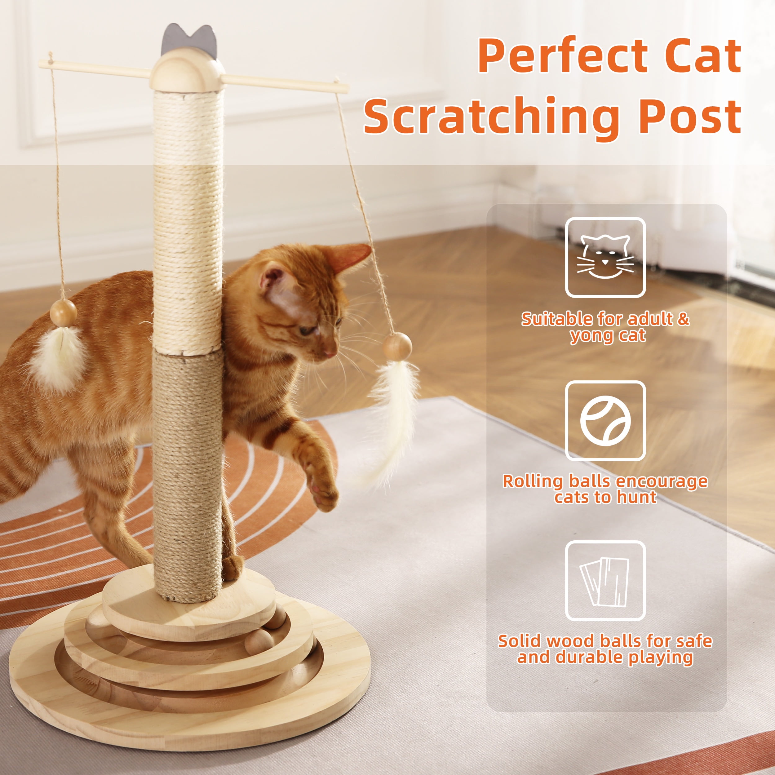 Vibrant Life Assembly Required Particle Board & Sisal Cat Scratching Posts Set with Wood balls, Brown Animal (1 Pack)