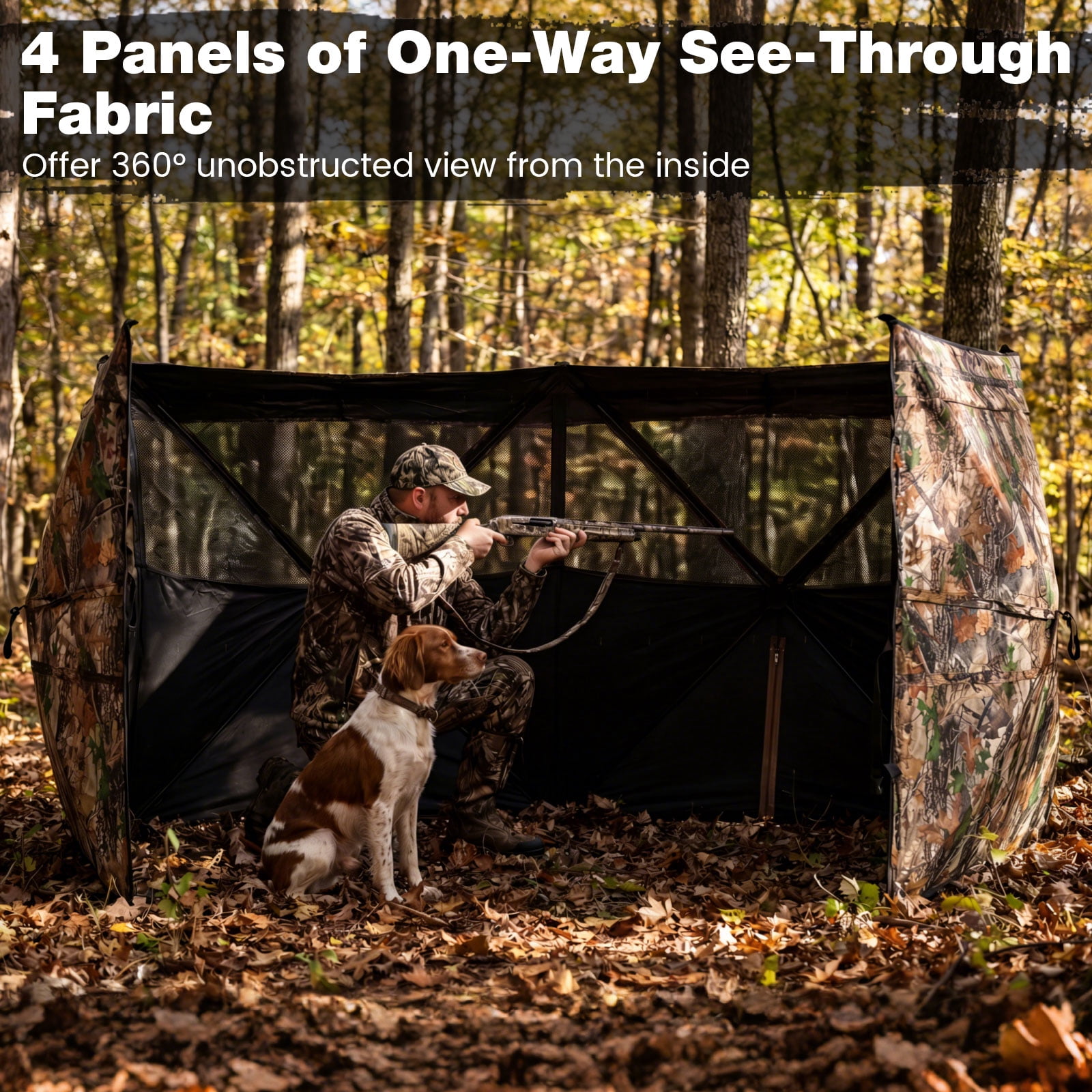 Gymax 360 Degree One-Way See-Through Hunting Blind Panel w/Dog Door Carrying Bag Camouflage