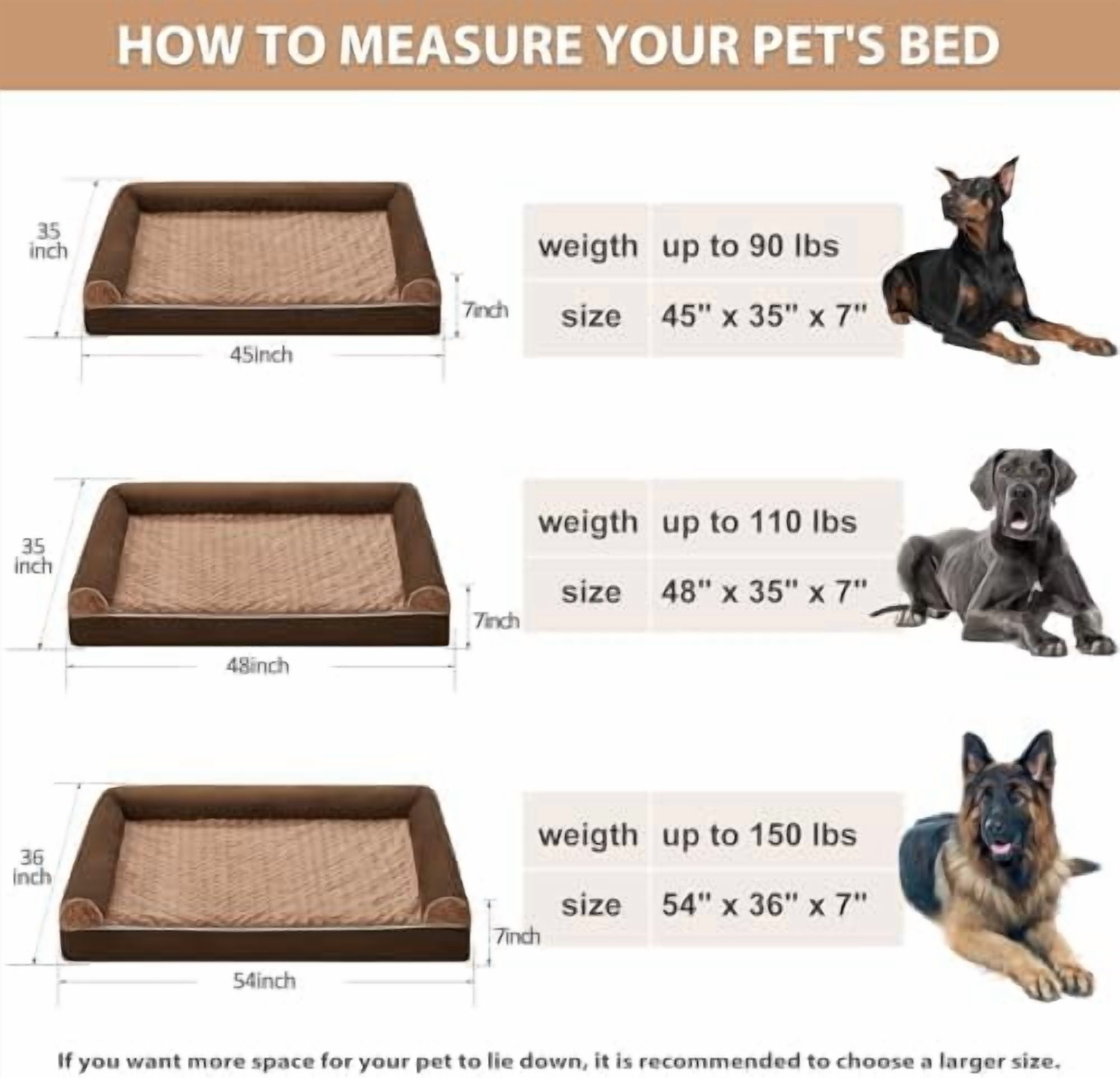 Dog Beds for Large Dogs, Orthopedic Dog Bed for Medium Large Dogs,Big Waterproof Couch Pet Bed with Removable Washable Cover Brown,54"L x 36"W x 7"Th