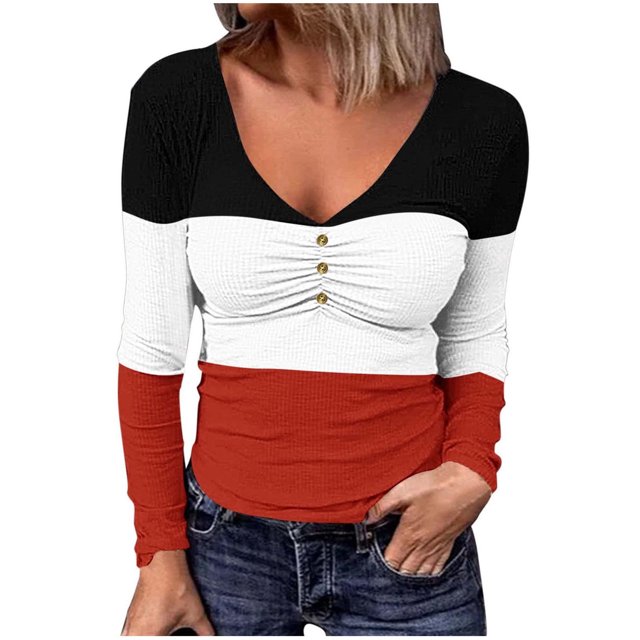 Tops Para Mujer Camisas de Manga Larga Otoño Moda Casual Estampado Con Cuello en V Camiseta Top Blusa Jersey Odeerbi ODB150795