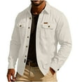 thumbnail image 3 of BiZtdJrK Western Shacket Mens Long Sleeve Button Down Cowboy Shirt Jacket Vintage Solid Color Casual Workwear with Two Pockets, Beige, XS, 3 of 10