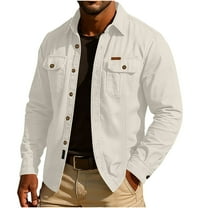 Dovford Men's Long Sleeve Work Shirt Casual Loose Fit Button Down Shirts with 2-Pocket for Outdoor Safari