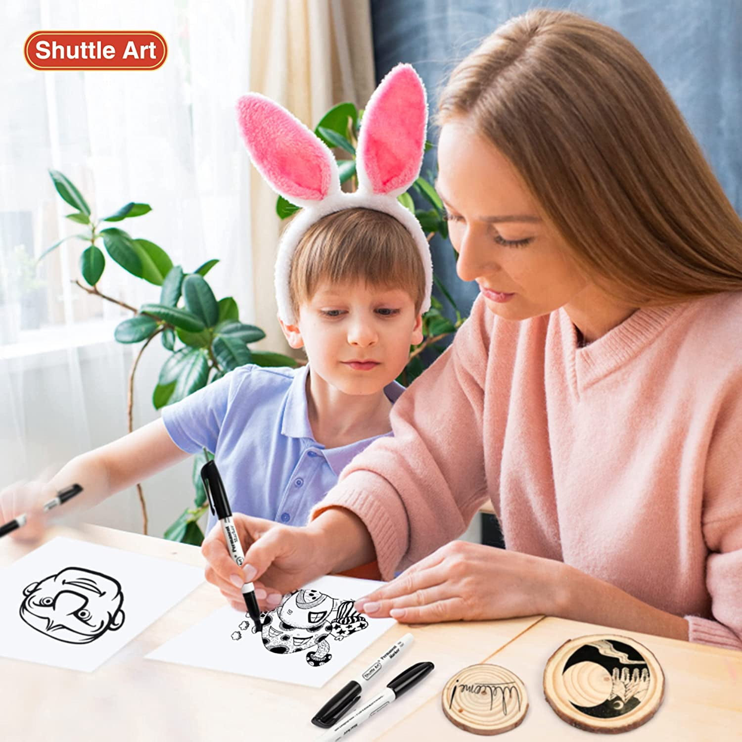 Shuttle Art Permanent Markers, 50 Pack Black Permanent Marker set,Fine Point, Works on Plastic,Wood,Stone,Metal and Glass for Doodling, Marking