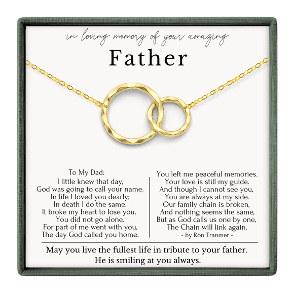 HOPE LOVE SHINE Loss of Father Memorial Gift – Dad Remembrance Necklace 2 Ring Gold