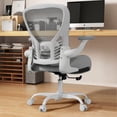 thumbnail image 5 of HomeZeer Office Desk Chair, Ergonomic 350LBS Breathable Technical Mesh Back & Molded Leather Seat, 3D Flip-Up Arms, Adjustable Lumbar Support & Height, Swivel Wheels for Home Office, White, 5 of 12