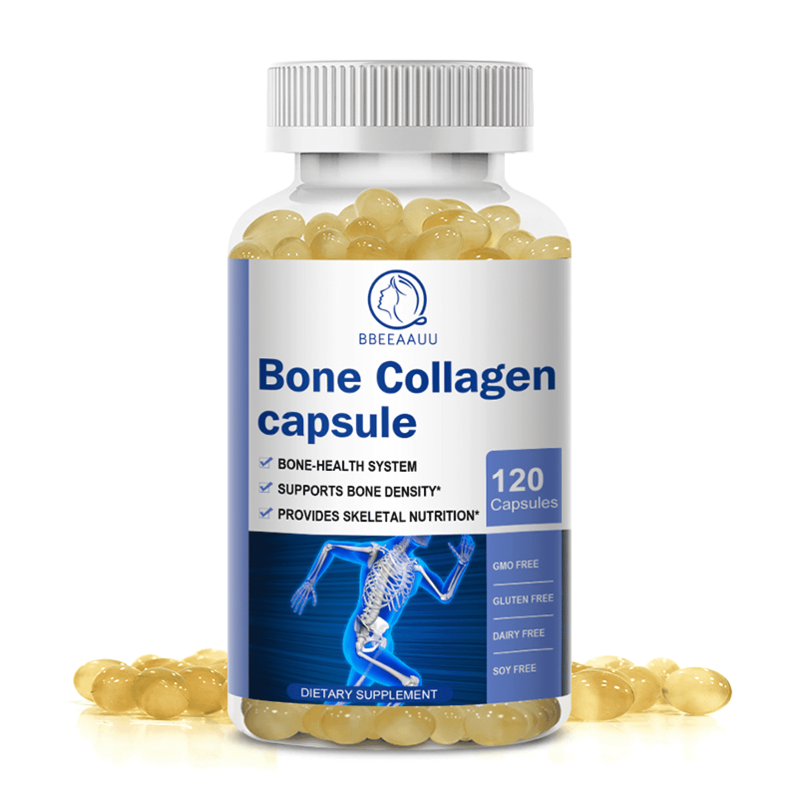 Bone Collagen Capsules,Hydrolyzed Collagen Peptide Supplement Supoort Bone & Joint Health,120 Count