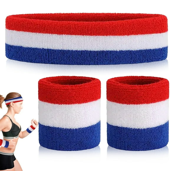 Versatile Use Sports Accessories, Terry Cloth Non-Slip Odor Resistant Moisture Wicking Set for Running Yoga Ball Games, Sweat Absorbing Quick Dry Wristbands & Headband for Men Women (2 Pieces)