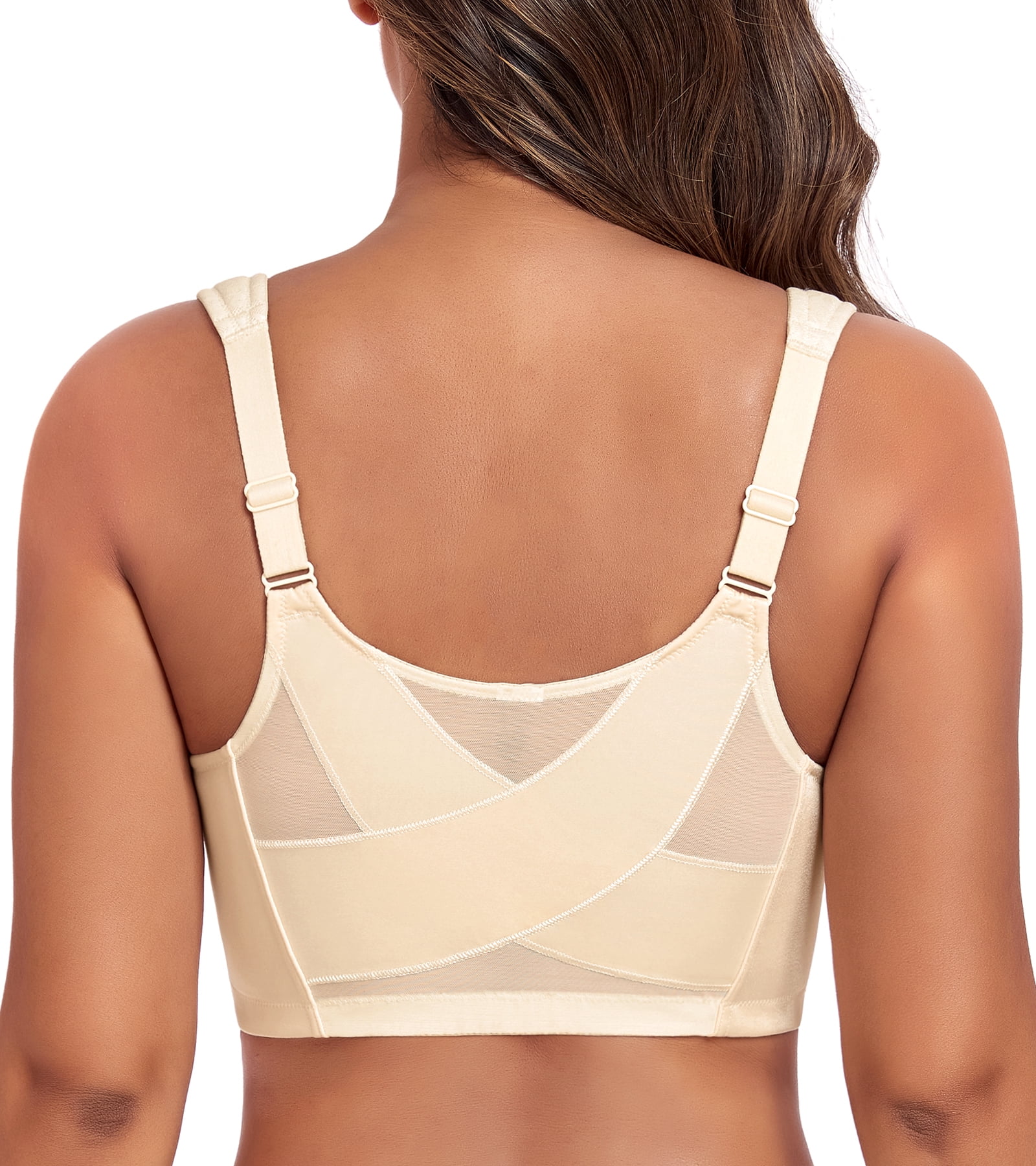 Exerin Women's Plus Size Front Closure Minimizer Bras Wireless Non Padded Comfort Back Support Bra(38G,Beige)