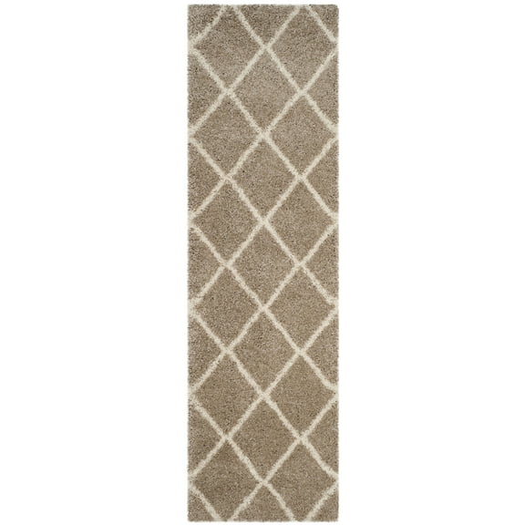 SAFAVIEH Hudson Amias Plush Geometric Shag Runner Rug, Beige/Ivory, 2'3" x 18'