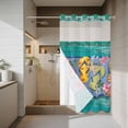 thumbnail image 4 of Summer Coastal No Hook Shower Curtain with Snap in Liner Beach Slippers Starfish Flower Teal Wood Grain Waterproof Bathroom Shower Curtain with See Through Top Window for Bathtub 54" x 78", 4 of 9