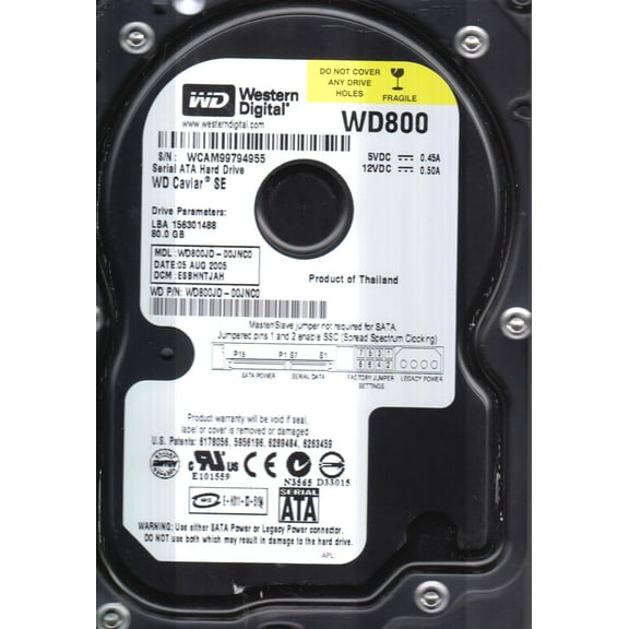 WD800JD-00JNC0, DCM ESBHNTJAH, Western Digital 80GB SATA 3.5 Hard Drive