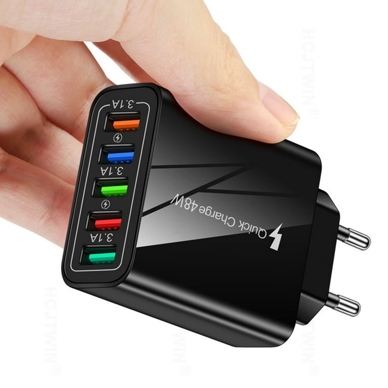 Multiport Charger USB 48W 5 Ports Smart Diversion Charging Adapter Cell Phone Chargers Black EU, Men's