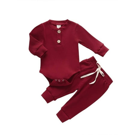 

PBaeM Infant Baby Solid Patchwork Long Sleeve Romper Pant 2Pcs Set Sizes 0-24M