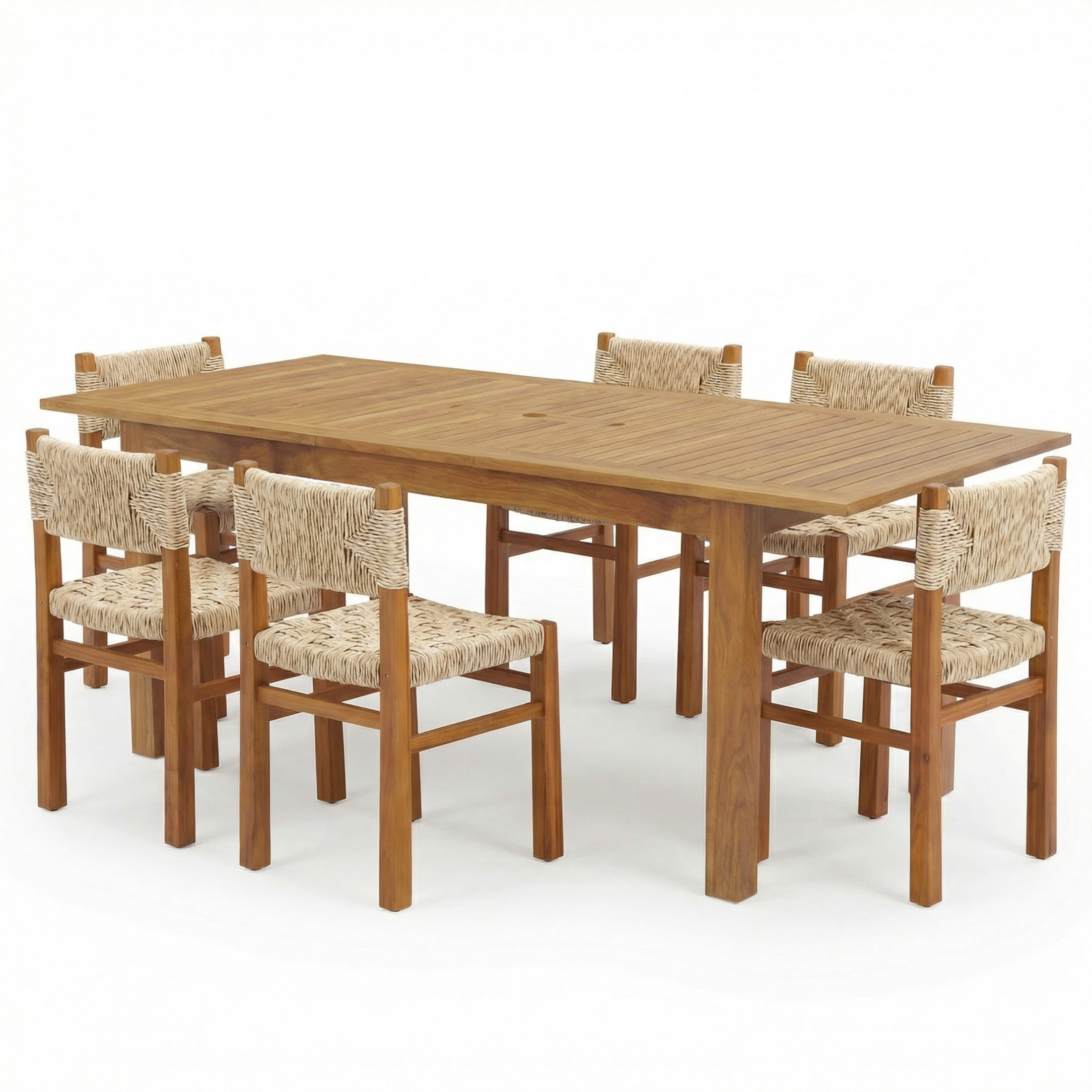 Christopher Knight Home 7-Piece Outdoor Dining Set, Teak Expandable Table and Light Gray Wicker Chairs