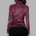 thumbnail image 5 of Roncen Womens Slim Fit Velvet Burnout Top Cowl Neck Long Sleeve See Through Shirt Blouses Tops, 5 of 8