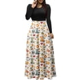 thumbnail image 3 of Busydd Halloween Dresses for Women Fashion Print Round Neck Maxi Dress Casual Holiday A Line Long Sleeve Dress S, 3 of 7