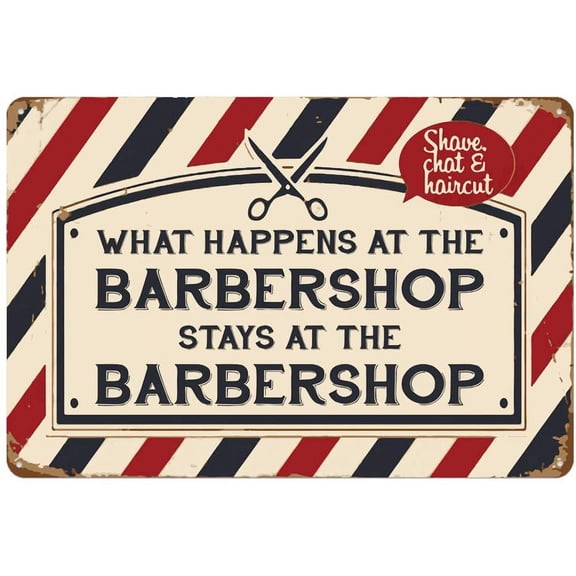 what happens at the barbershop stays at the barbershop metal tin sign for Bar Cafe Garage Wall Decor Retro Vintage 7.87 X 11.8 inches