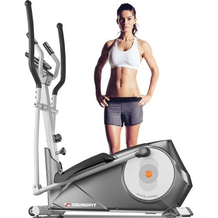 YOUNGFIT Elliptical Machine, Foldable Elliptical Machine for Home, 22 Resistance Levels with Large LCD Monitor Eliptical Exercise Machine (Silver)