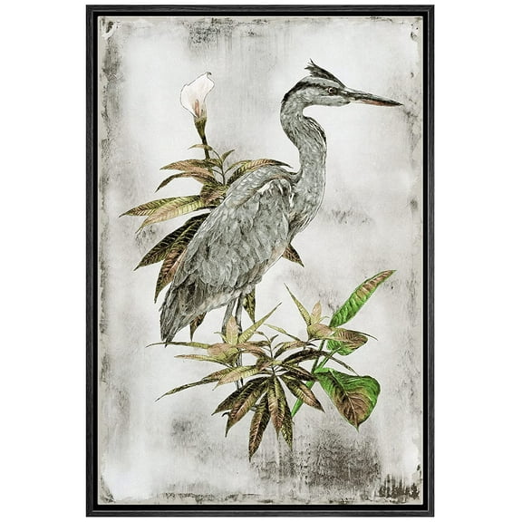 wall26 Framed Canvas Print Wall Art Pastel Watercolor White Crane Bird Nature Wilderness Illustrations Modern Art Decorative Rustic Relax/Calm for Living Room, Bedroom, Office - 16"x24" Bla