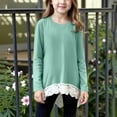 thumbnail image 2 of AINIYS Girls' Solid Color Loose Lace Hem Long Sleeve Crew Neck Top Round Neck Casual Sweatshirt with Lace Hem Solid Color Sweatshirt Autumn Long Sleeve Sweatshirt Green 12-13Years, 2 of 7