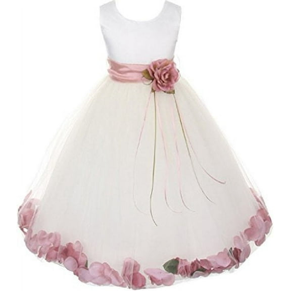 Big Girls' Sleeveless Satin Flower Petal Sash Flowers Girls Dresses Ivory Rose 14 (K16D0B)