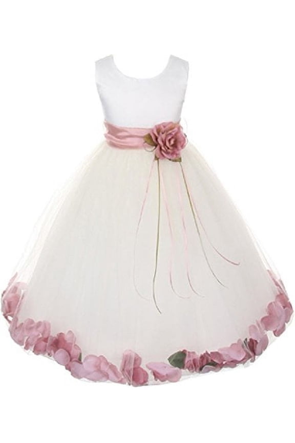 Big Girls' Sleeveless Satin Flower Petal Sash Flowers Girls Dresses Ivory Rose 14 (K16D0B)