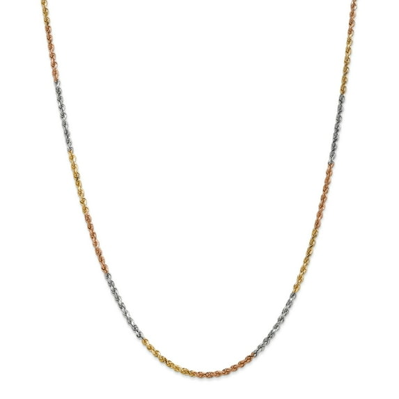 14k Tri-Color 2.5mm D/C Rope Chain in 14k Yellow, White, and Rose Gold Tri-Color