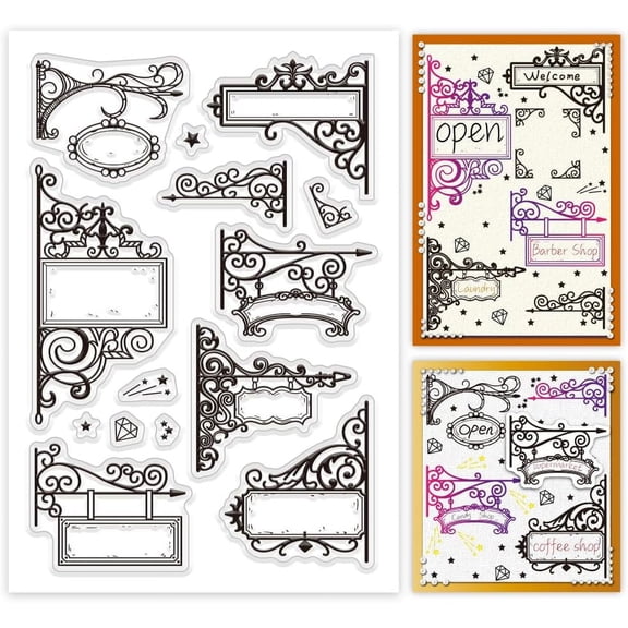 PH Vintage Signboard Transparent Stamps PVC Plastic Clear Rubber Stamps Greeting Card Stamps Seal Stamps for DIY Scrapbooking Album Decorating Photo Card Craft Making for DIY