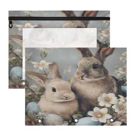 Wobogo Grey Rabbit Nest Zipper Document Bag Set 2 Pack Waterproof File Folder Pouch for School & Office, 12.2×9.45in