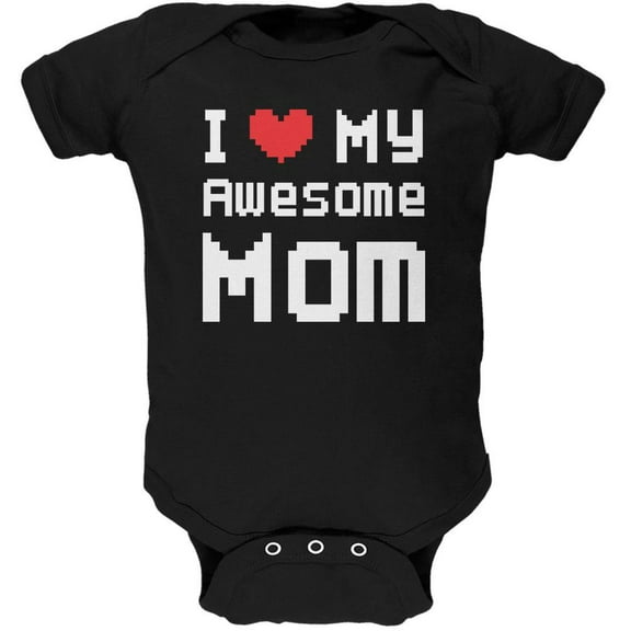 Mother's Day I Heart My Awesome Mom 8 Bit Pixel Black Soft Baby One Piece - 0-3 months