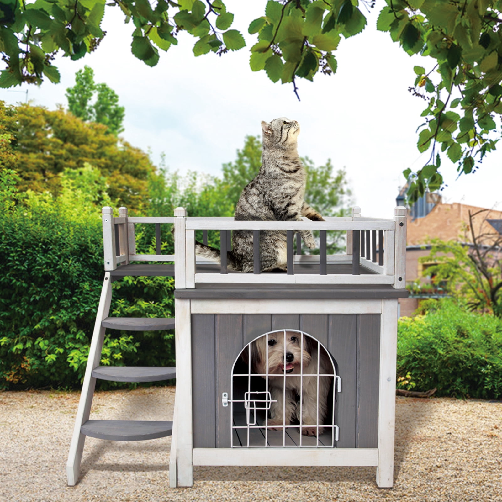 Petsfit 2-Story Indoor Outdoor Cat House with Balcony