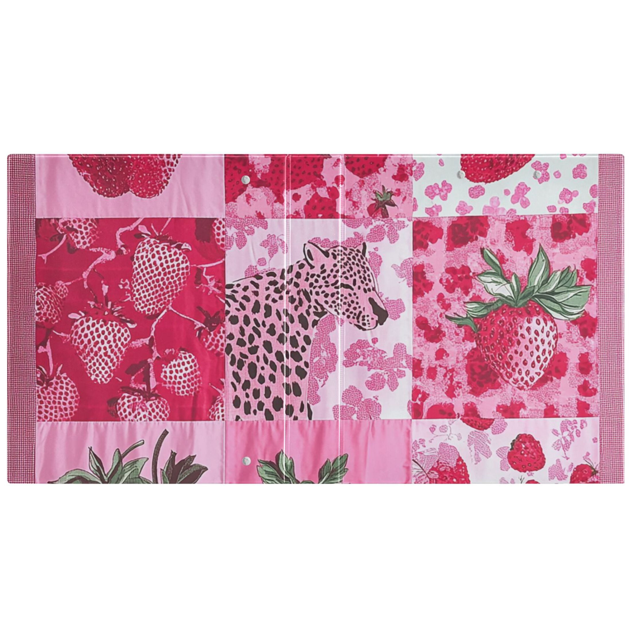 Pink Cheetah Strawberries 3 Ring Binders 1.5 inch Hardcover File Folders with Interior Pockets A4 Size Organizer for School Office Hospital