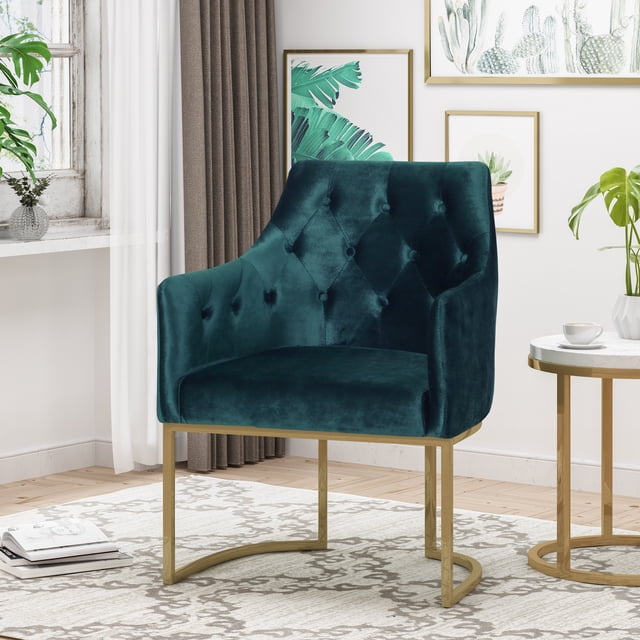 Home Velvet Accent Chair, Upholstered Modern Single Sofa Side Chair,Comfy Barrel Club Living Room Armchair with Golden Metal Legs for Bedroom Living Reading Room Office