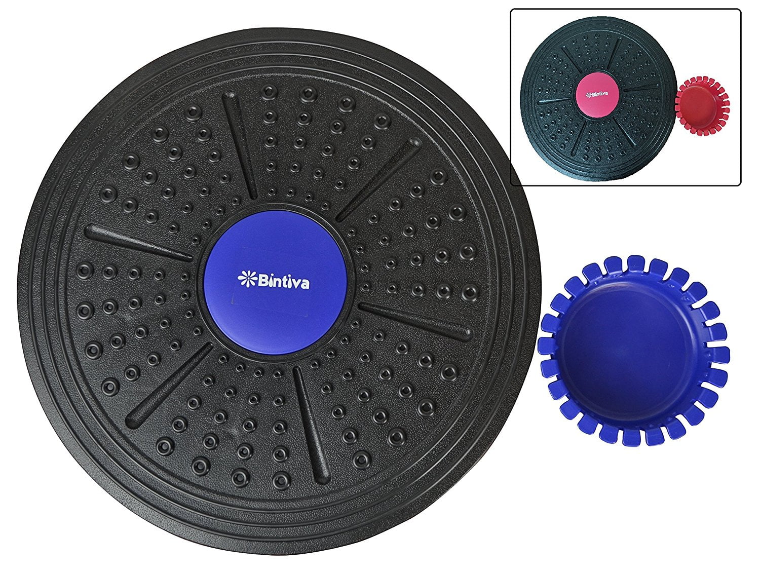 Bintiva Adjustable Balance Board, Extra Wide Diameter, For Fitness, Balance, and Stability Training, Blue Center