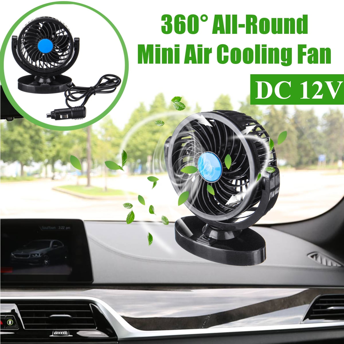 4'' 12V Car Windshield Adjustable Cooling Fan Cooler Windshield Mounting 