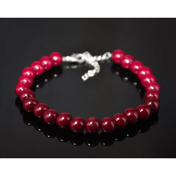 ROYALGEMSTONE Dark Red Natural Jade Bracelet, Gemstone Red Bracelet Jade Beads Beaded Bracelet