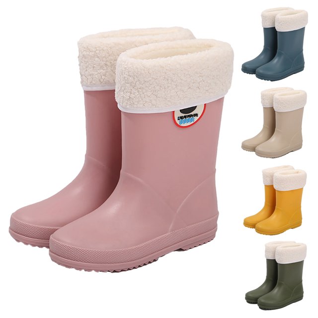Infant Rain Boots Non Slip Soft Soles Lightweight Water Shoes With Cottonblend Cover Style Toddler Rubber Boots Khaki 7 Years-8 Years