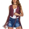 thumbnail image 2 of XuJwPNcy Women Fringe Vest 70s Suede Sleeveless Tassels Cardigan Western Tops Jacket Trendy Clothes, 2 of 5