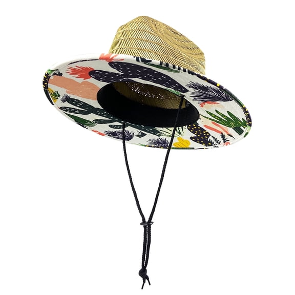 Unisex Wide Brim Straw Lifeguard Hat – Channel Island Sun Hat with Chin Strap for Men & Women