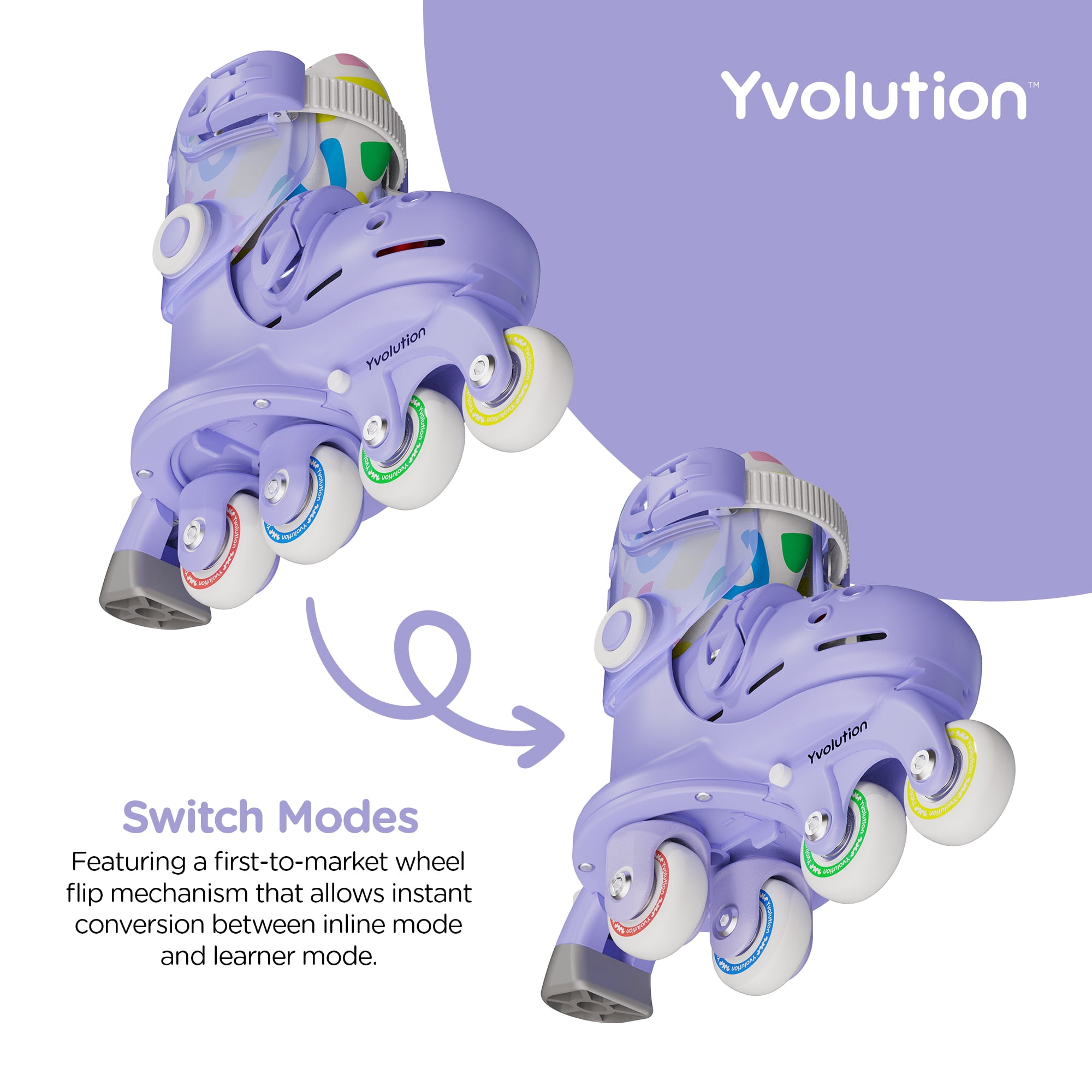 Yvolution Twista Kids Skates, Adjustable Modes, Kids Size 7J-11J, Purple, One Pair, Unisex