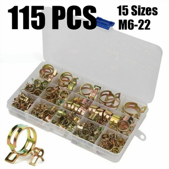 115Pc 6-22Mm Spring Hose Clamps Fastener Fuel Water Line Pipe Air Tube Clips Kit