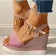 thumbnail image 1 of 2021 Sandalias de cuña para Mujer Sandalias de Plataforma con Tachuelas de Cuentas de Verano Sandalias con Hebilla Peep Toe Zapatos Casuales para Mujer Rosa Xishao ropa, 1 of 2