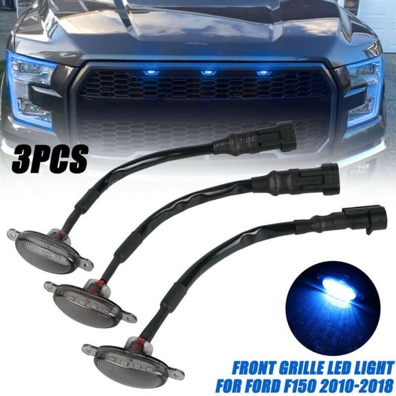 3x Smoke LED Blue Lamp DRL Grille Light For Ford F150 2010 2011 2012-2018