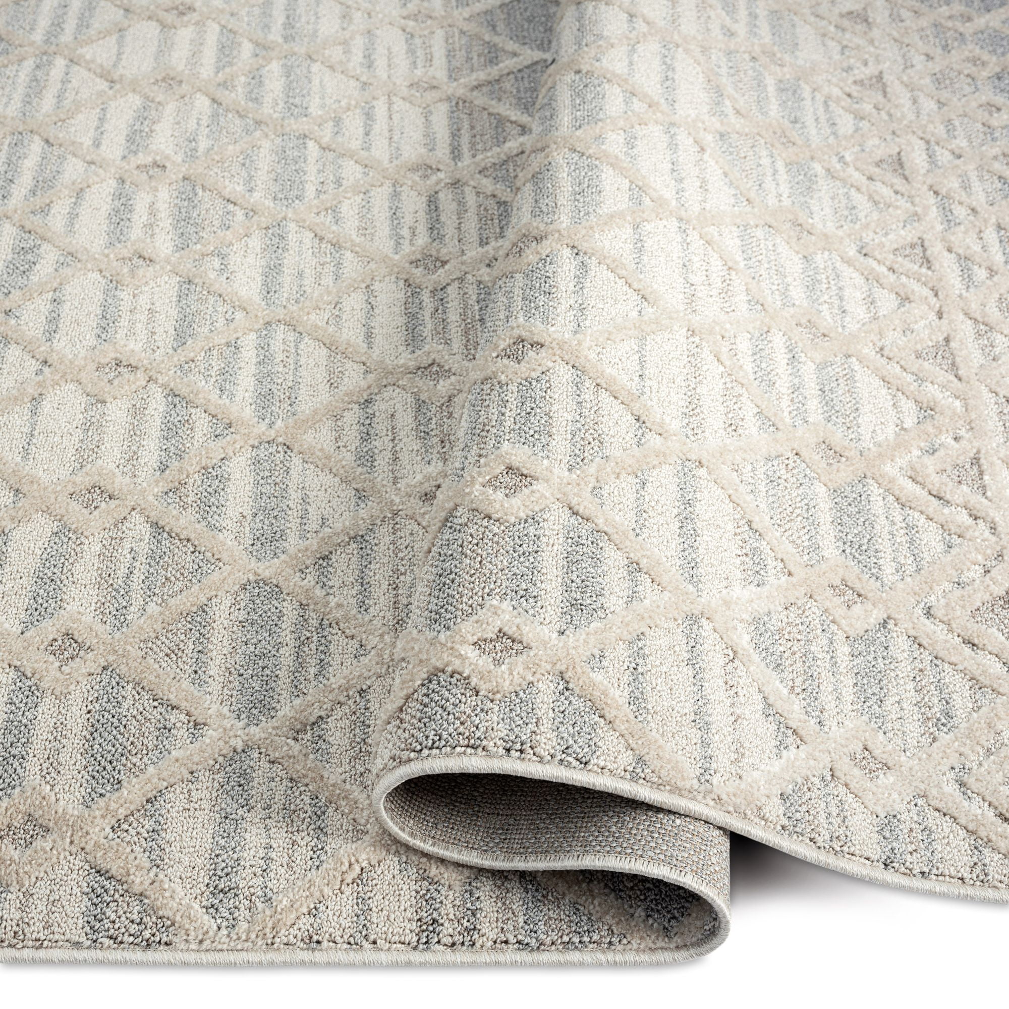 Brookstone Crescent Callisto Bohemian Diamond Link Indoor/Outdoor High Performance Area Rug, Grey/Ivory , 5'2"x7'2"